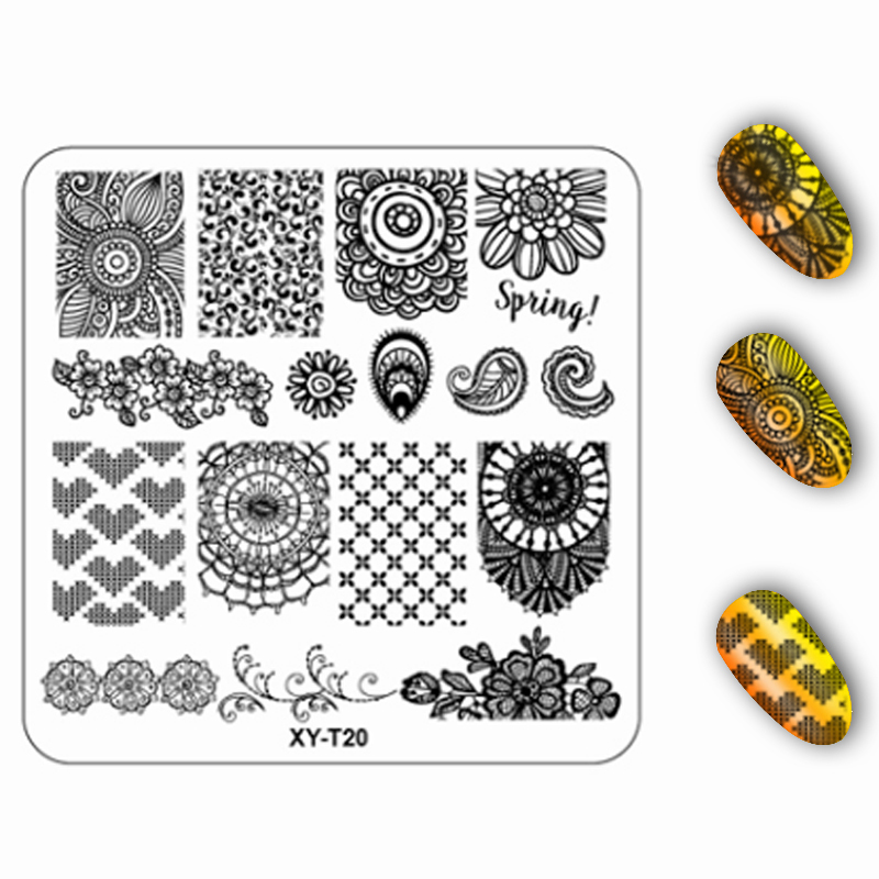 1 Pc Flower Plant Pattern Image Plastic Nail Stamping Plates 6*6cm Square Stencils For Nails Stamping Nail Art Tools