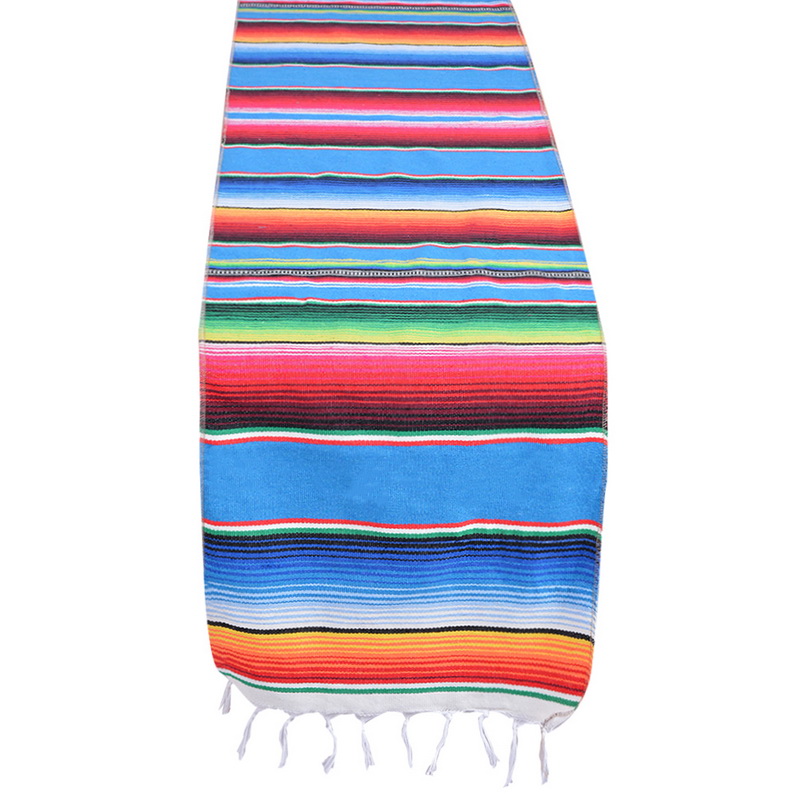 14x84 Inch Mexican Serape Table Runner Cloth Cover Fringe Cotton