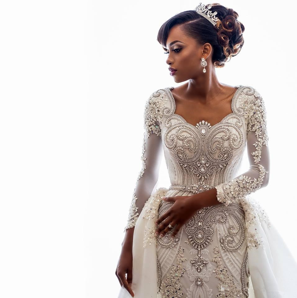 Urious Crystals Mermaid Arabic 2020 Plus Size Long Sleeves Beaded Lace Bridal Dresses Sexy Vintage Wedding Gowns