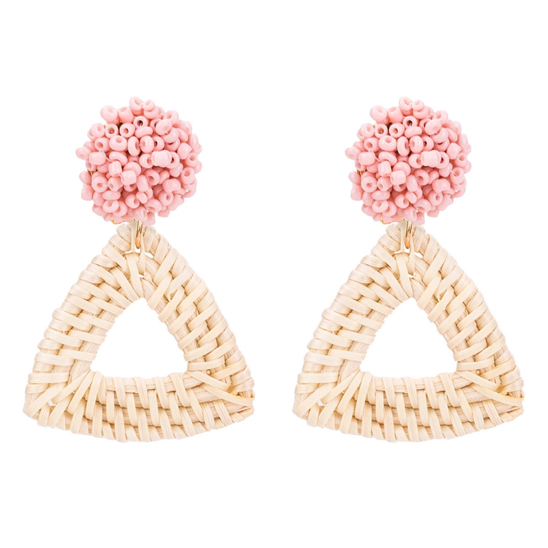 Handmade rattan woven square wool ball women's ladies earrings geometric metal plated earrings vintage jewelry jewelry