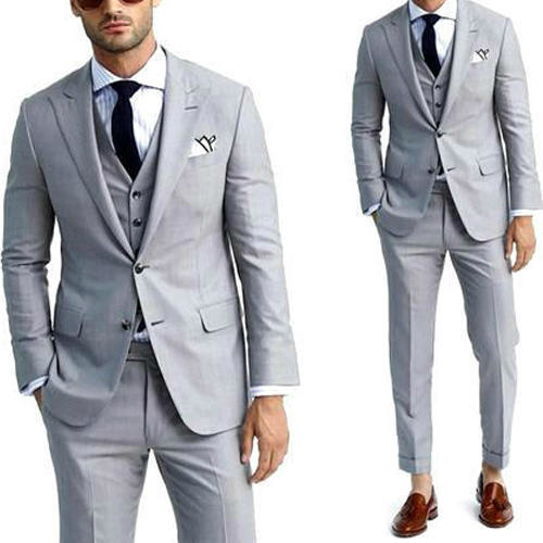 New Design Gray Mens Suits For Groom Tuxedos 2020 Peaked Lapel Slim Fit Blazer Three Piece Two Button Man Tailor Made Clothing