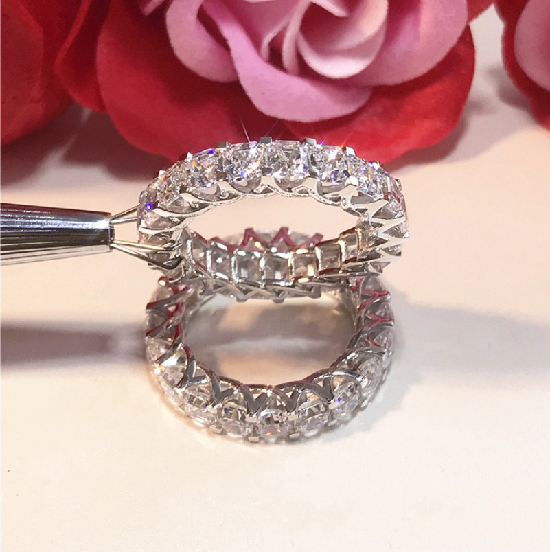 Choucong Princess Ring for Women Luxury Jewelry 925 Sterling Silver Stack White Topaz CZ Diamond Wedding Women Band Ring for Lovers' Gift