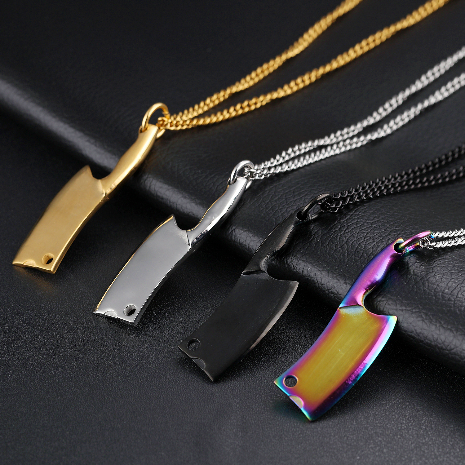 Colorful Creative Knife Shape Pendant Necklace Cool Men Hip Hop Stainless Steel Charm Pendants Jewelry Wholesale