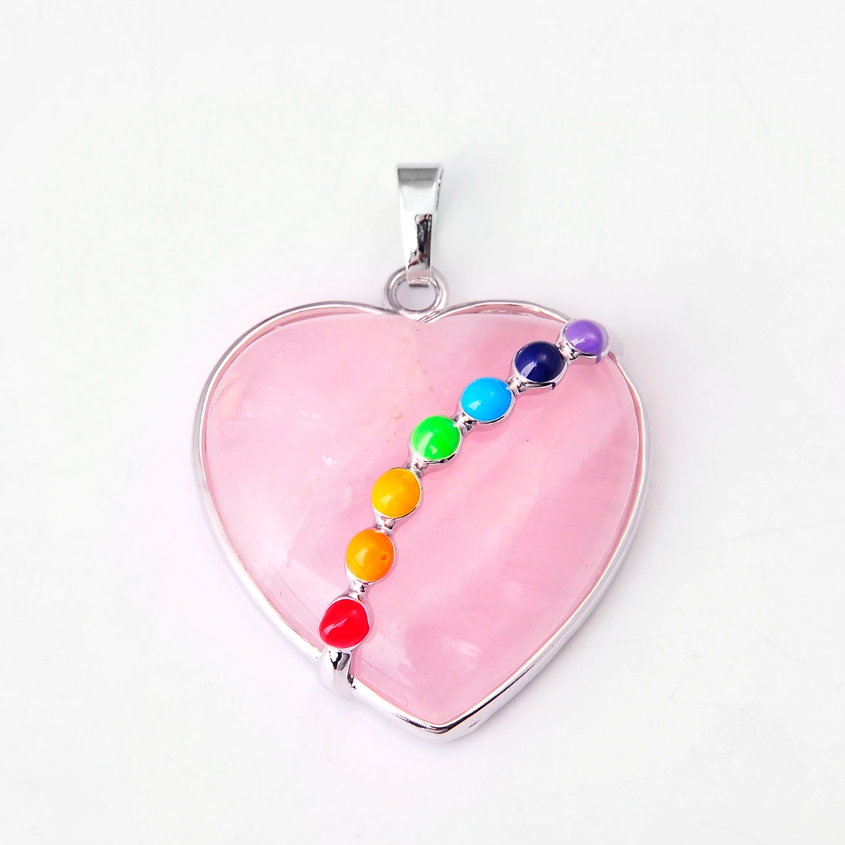 7 Chakra Female Pendant Crystal Heart Shape Natural Stone Neck Ornament Healing Chakra Aura Love Charm Bulk Jewelry Amethyst Turquoise