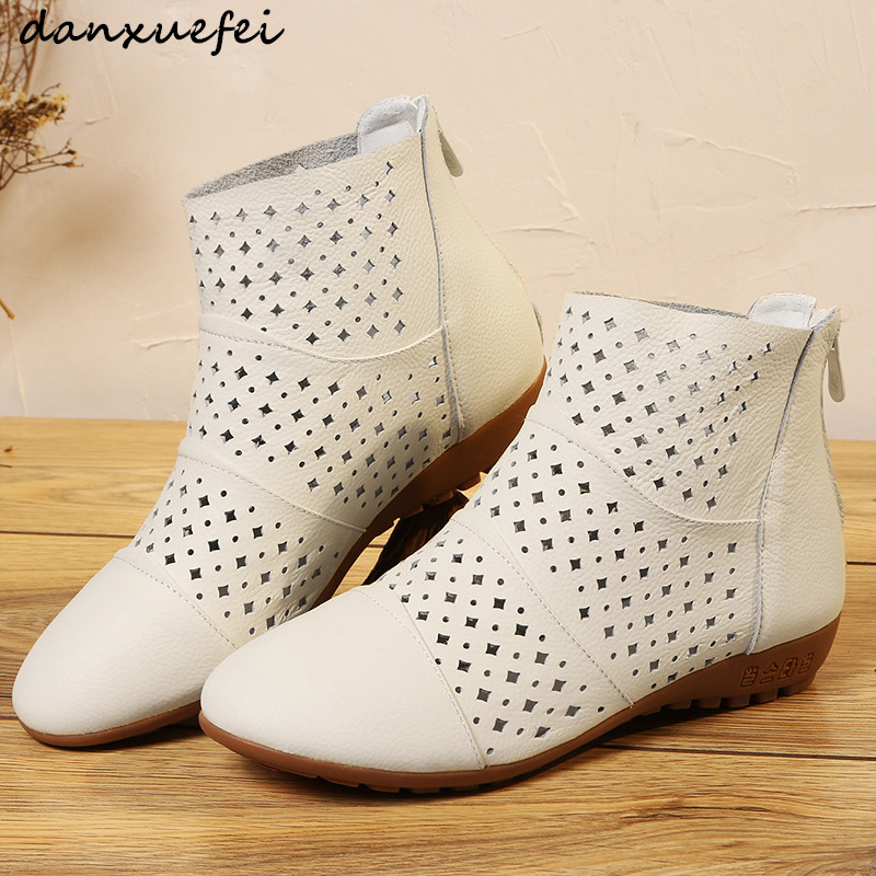 Women's genuine leather spring new ankle boots hollow-out breathable flats short booties high quality leisure boots shoes 34-44, Beige 
Women's genuine leather spring new ankle boots hollow-out breathable flats short booties high quality leisure boots shoes 34-44, Beige