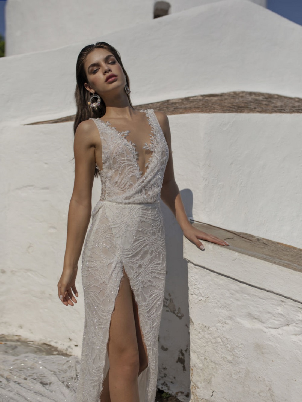 lian rokman mermaid split wedding dresses appliqued lace deep v neck beads bridal gowns sweep train backless robe de marie