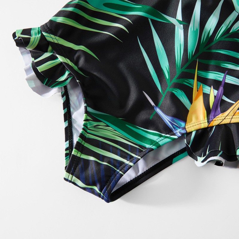 Family Matching Swimwear Tropical Green Leaves Beachwear Father Mother and Children Swimsuit Swimming Trunks Family Set