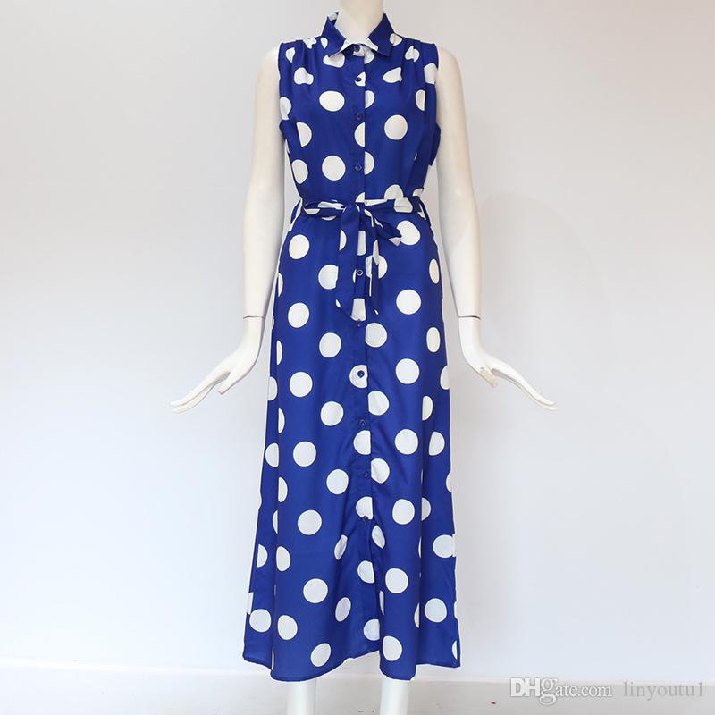 2020 Long Dress Women Sexy Summer Polka Dot Beach Chiffon Dresses Boho Style Casual Party Turn Down Collar Office Shirt Dress Vestido