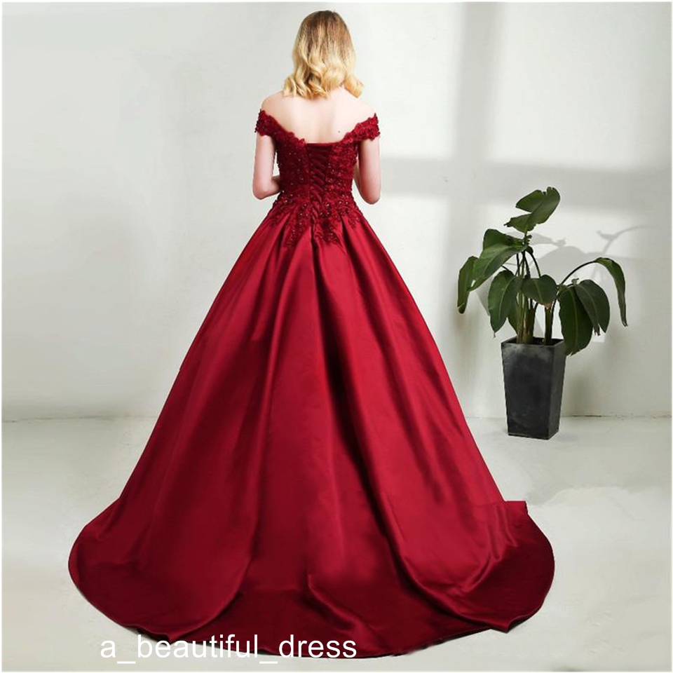 elegant Gold Satin beads prom dresses sexy lace up off shoulder long evening gowns custom pick ups party dress free shipping ED1222