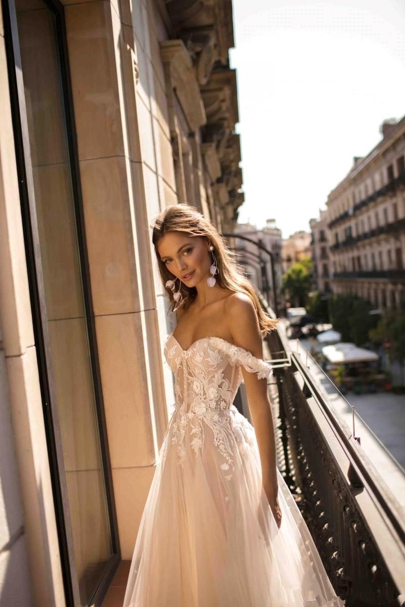 Sexy New Berta Boho Wedding Dresses A Line Off the shoulder Lace Appliques Sexy Backless Custom Wedding Bridal Gowns BC2875