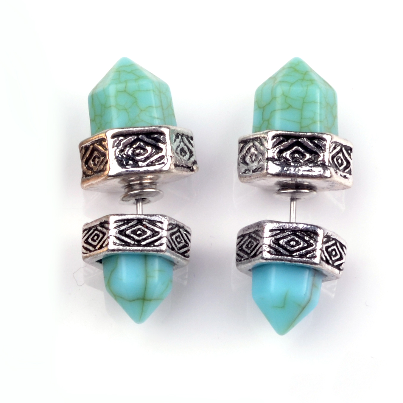 Turquoise double-sided earrings accessories men and women gold and silver stainless steel fashion glamour designer earrings
