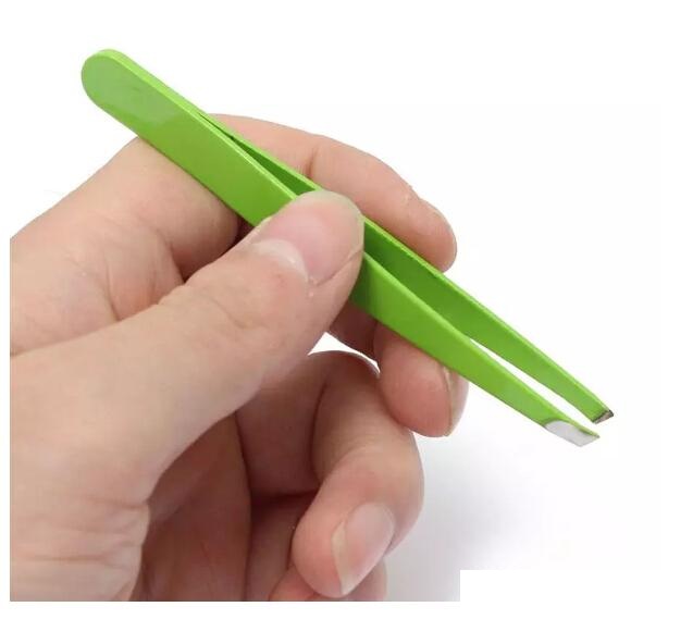 hot 24 Pcs Colorful Stainless Steel Slanted Tip Beauty Eyebrow Tweezers Hair Removal Tools Free shipping