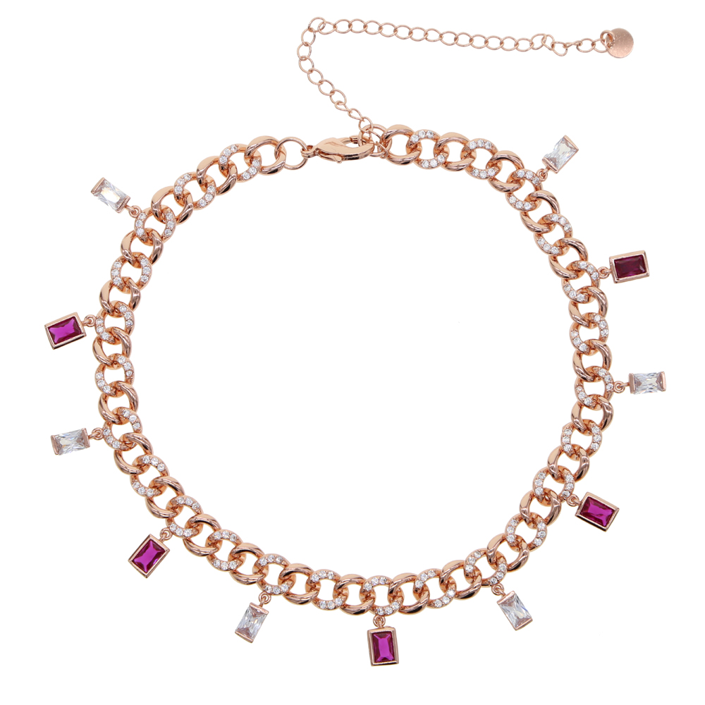 hip hop women silver blue gold green rose pink baguette cz drop miami cuban link chain choker necklace for women gorgeous stunning jewelry
