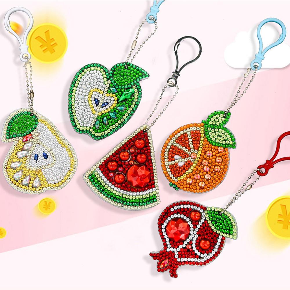 Diy Key Chain Accessories 5D Rhinestone Painting Keychain Key Ring Key Chain Keyring Embroidery Pendant Bag Charms 5pcs/set