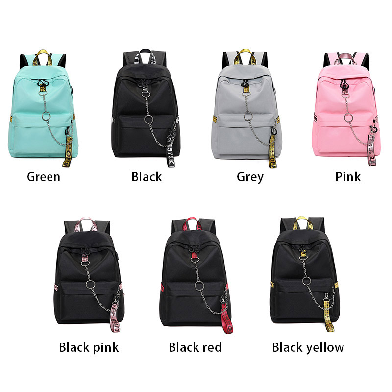 Women Backpack USB Charge Fashion Letters Print School Bag Teenager Girls Ribbons Female Brief Backpacks, Black pink
Women Backpack USB Charge Fashion Letters Print School Bag Teenager Girls Ribbons Female Brief Backpacks, Black pink