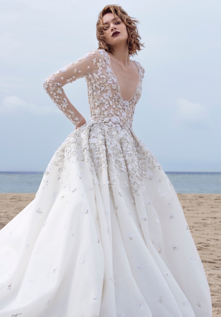 spring long sleeve wedding dresses v neck beads appliqued beach wedding gowns custom made robes de marie