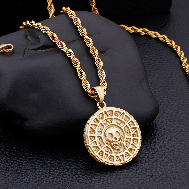 Hip Hop Skeleton Pattern Pendants Necklace Cool Men Punk 316L Stainless Steel 18K Gold Plated Jewelry