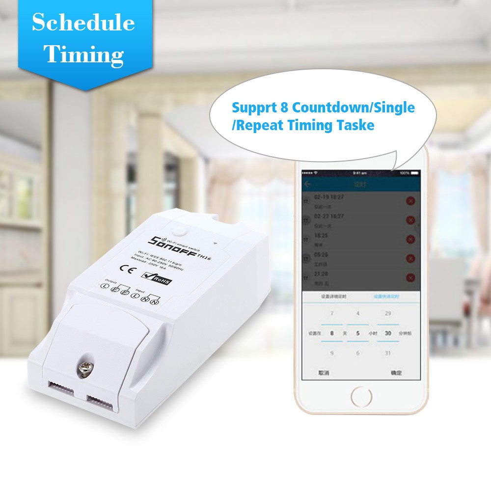 Sonoff TH10 TH16 Smart WiFi Switch Remote Controller Light Switch Smartphone Temperature Humidity Sensor for Smart Home - view 8