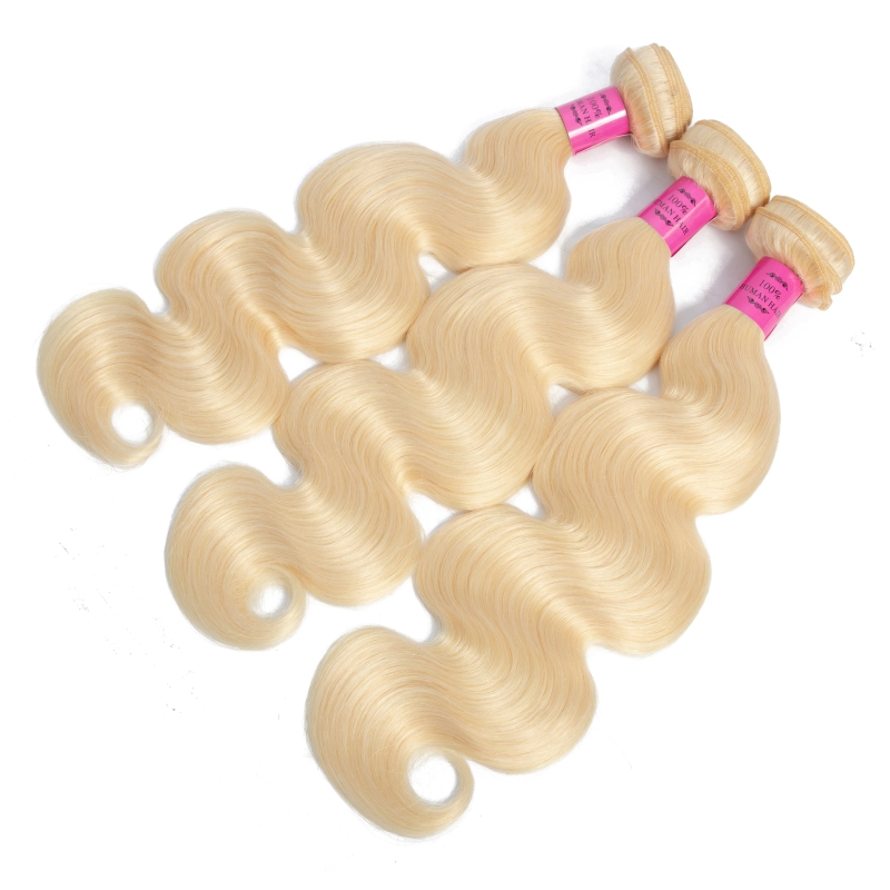 Indian Virgin Human Hair Double Wefts With HD 13*4 Lace Frontal Blonde 613# Color Straight Body Wave 4 PCS/lot