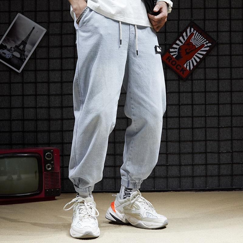2020 retro jeans male loose student Korean version of boys leggings wide-legged pants men's nine-point pants