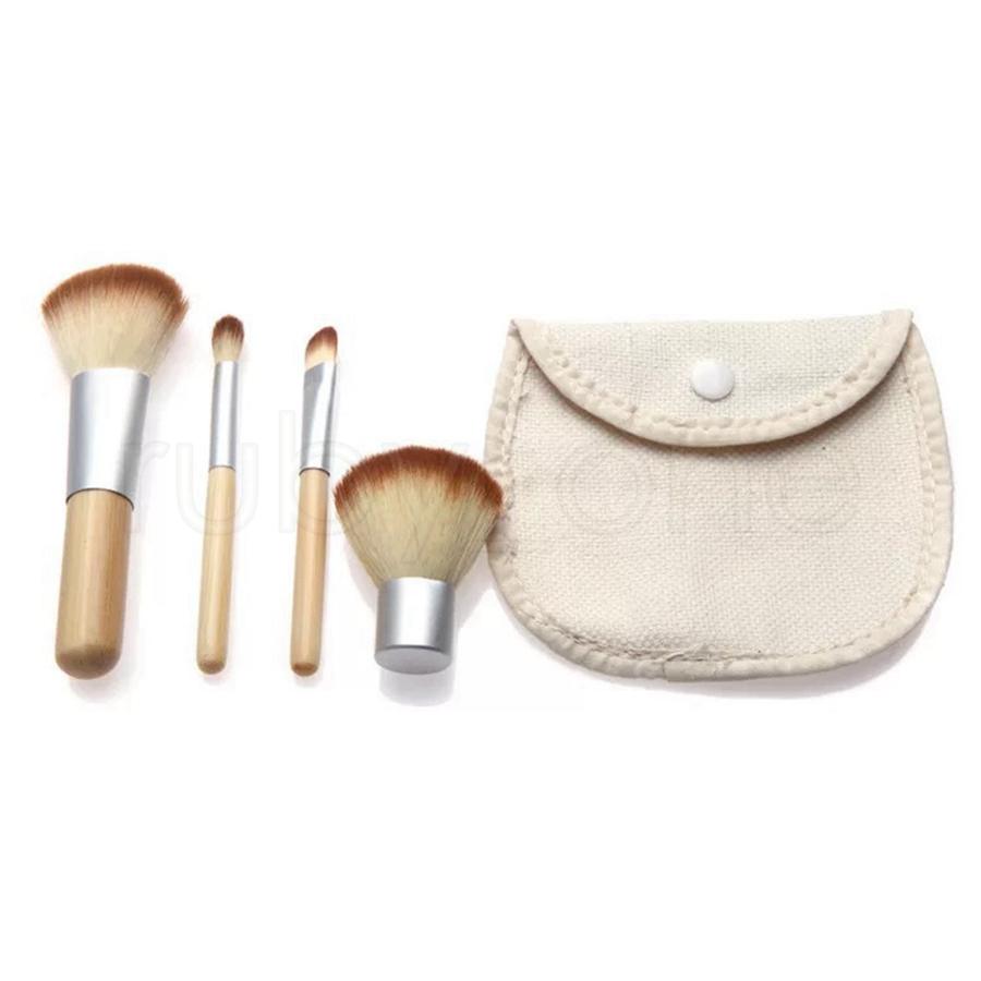 Bamboo Handle Makeup Brushes Set Professional Bamboo Eyeshadow Foundation Make Up Brush Tools With Bag 4Pcs/Set Juego De Brochas De Maquillaje.