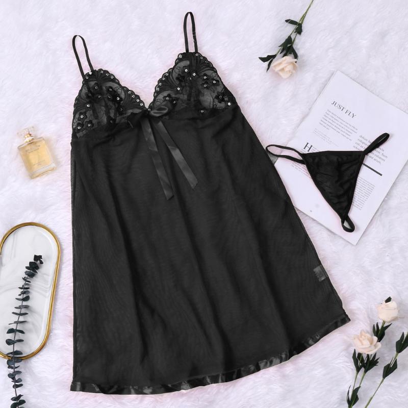 Plus Size Lace Sexy Lingerie Dress Women Homewear Night Gowns + G-string Sexy Nightwear Sleepwear Erotic Nightdress Underwear #W, Black
Plus Size Lace Sexy Lingerie Dress Women Homewear Night Gowns + G-string Sexy Nightwear Sleepwear Erotic Nightdress Underwear #W, Black