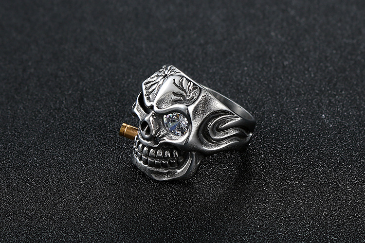 Hegemonic Diamond Skull Titanium Steel Ring Personality PunK Men039s Ring Jewelry European and American