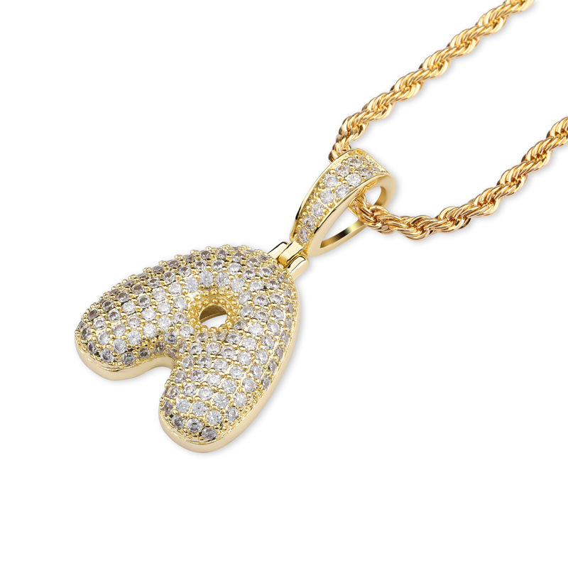 New personalized A-Z Big Initial Bubble Letters Custom Name Pendant Necklace Iced Out CZ 18K Gold Plated Hiphop Jewelry for Men Women