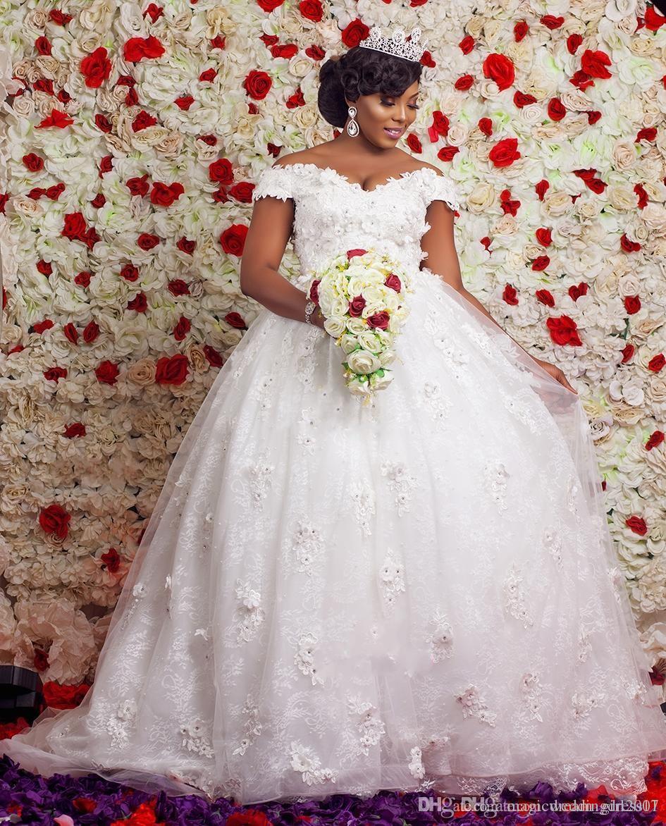 Vestidos De Novia Dubai Arabic Lace Wedding Dresses Plus Size Off Shoulder Appliqued Long Bridal Gowns Puffy Tulle Or Length