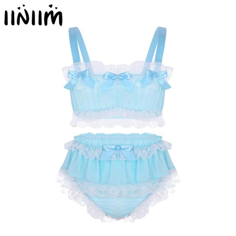 Gay Sissy Mens Underwear Sexy Costumes Lingerie Set Ruffled Lace Sheer Chiffon Crop Top Skirted Petticoated Panties Exotic Sets, Blue
Gay Sissy Mens Underwear Sexy Costumes Lingerie Set Ruffled Lace Sheer Chiffon Crop Top Skirted Petticoated Panties Exotic Sets, Blue