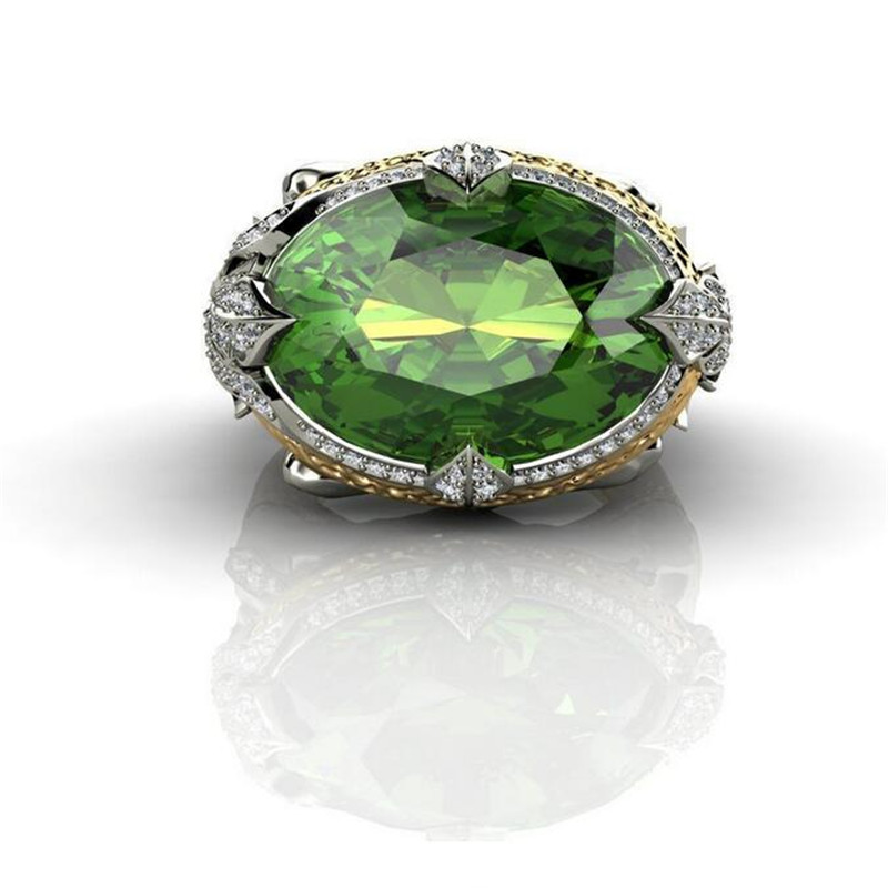 Vintage Fashion Jewelry 925 Sterling Silver Green Emerald Gemstones Oval Cut CZ Party Women Wedding Engagement Band Mermaid Ring Gift