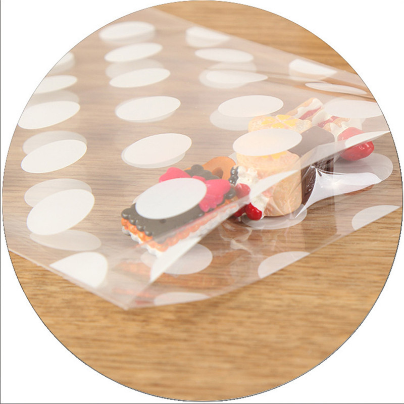 100pcs/Lot Plastic Gold White Polka Dot Transparent Cellophane Candy Cookie Gift Bag with DIY Wedding Birthday Party Supplies