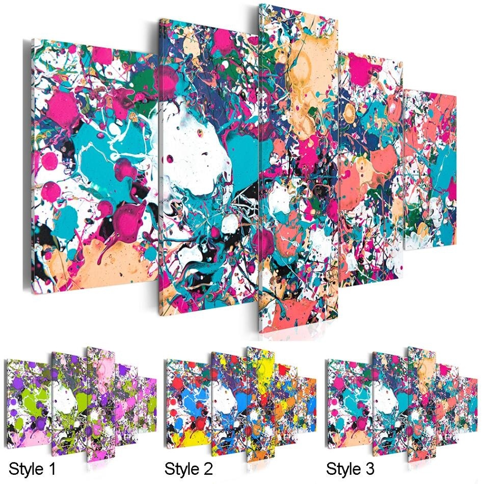 5 Pieces Fashion Wall Art Canvas Painting Abstract Color Watercolor Modern Home Decoration,Choose Color:3 And Size :2(No Frame)