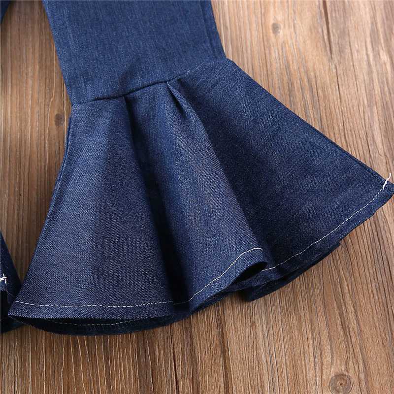 New Toddler Baby Girl Blue Jeans Buttons Skinny Flared Jeans Kids Stretchy Denim Bell-Bottoms Long Trousers Baby Casual Clothing