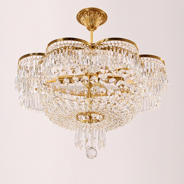 Modern 100% Brass Crystal Chandelier LED Light Romantic French Copper Chandeliers Lights Fixture Bedroom Living Room Home Indoor Lighting
