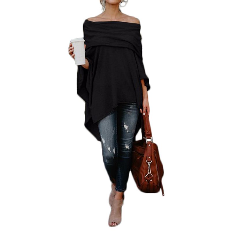 Spring Autumn Asymmetric Sweater Women Poncho Pullover Sweater Asymmetric Overlay Solid Clothing Ladies Casual Fall Tops