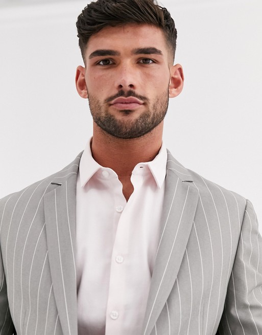 Fashion Beach Pinstripe Men's Wedding Bridegroom Suits One Button Peaked Lapel Formal Groom Wear Tuxedos(Jacket+Pants)