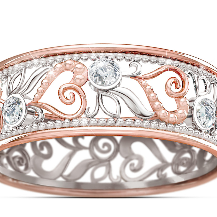 Fashion Jewelry Eternal Love Hollow Heart Ring Diamond Rose Gold Romantic Engagement Ring