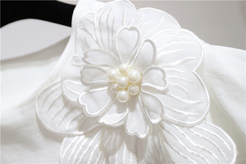 LUOSHA Women 2019 Summer 3D Flower Pear Beading Ruffles Sleeve Loose Cotton Tshirt And Tops Female Casual White Tshirts T200110