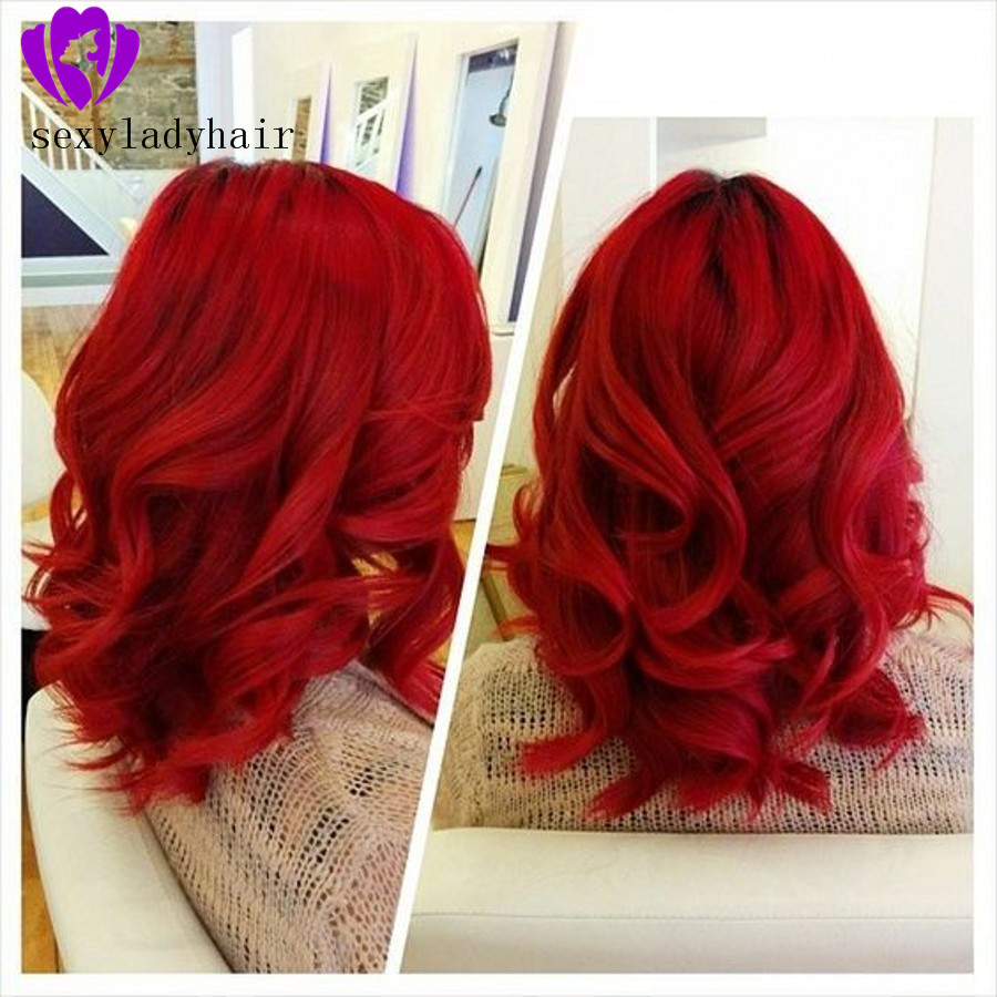 Hotselling simulation Human Hair short Wigs For Black Women Short wave Bob Wig Pre Plucked red color synthetic lace front wig