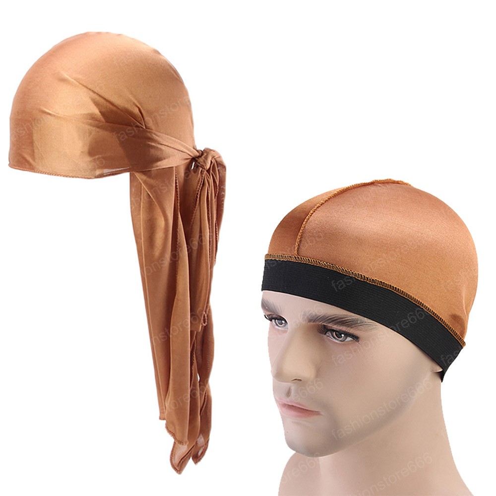 Unisex Durag Long Satin Breathable Turban Du rag Pirate Hat Men Hip Hop Durags 2pcs/lot