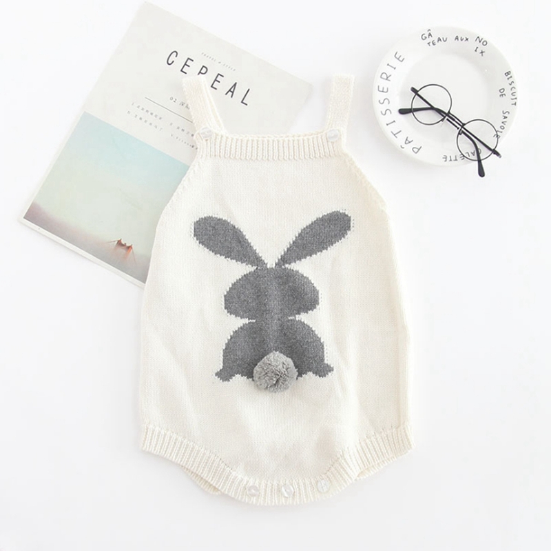 INS Baby Romper Rabbit Tail Infant Suspender Jumpsuits 100% Cotton Baby Girls Rompers Cute Newborn Clothes Kids Clothing 3 Colors DHW2039