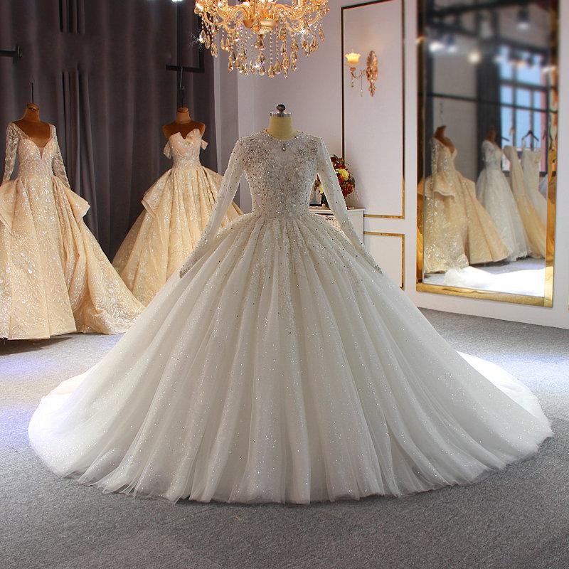 Luxury Sequined Beaded Ball Gown Wedding Dresses Vintage Arabic Dubai Crystal Plus Size Long Sleeves Arabic Bridal Gowns, Silver
Luxury Sequined Beaded Ball Gown Wedding Dresses Vintage Arabic Dubai Crystal Plus Size Long Sleeves Arabic Bridal Gowns, Silver