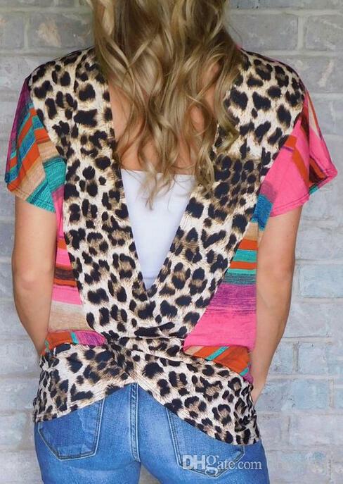 2002 Summer T-shirt Female Leopard Printed Open Back T-shirt New Stylish Tops tee shirt femme Plus Size