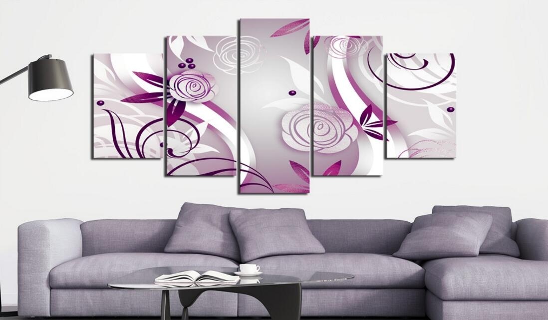 (No Frame)5PCS/Set Modern Purple Roses Flower Art Print Frameless Canvas Painting Wall Picture Home Decoration