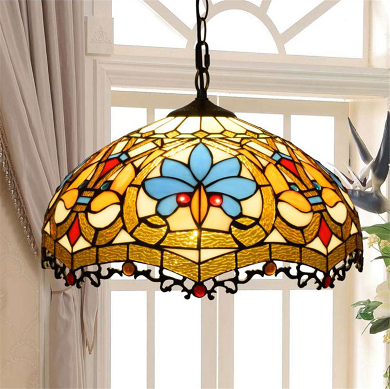 16 inch European retro creative glass lamp Tiffany stained glass love decoration living room dining room bedroom chandelier TF043