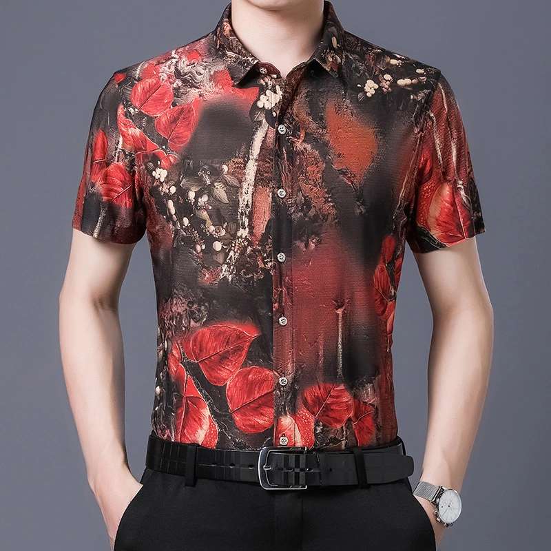 Floral short-sleeved mulberry silk shirt men's men's shirt business casual ice silk summer thin section no-iron
Floral short-sleeved mulberry silk shirt men's men's shirt business casual ice silk summer thin section no-iron