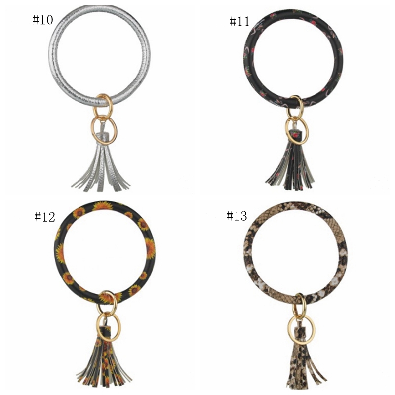 Bangle Keychain Bracelet Leather Tassel Bracelet Large Circle Key Ring Holder Wristlet Keyring Women Girls Fashion Jewelry 20pcs DW4555