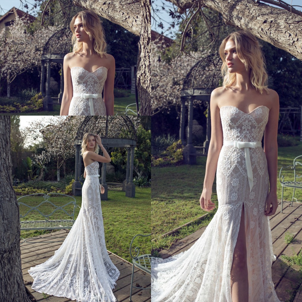 Limor Rosen Mermaid Wedding Dresses Sweetheart Lace Appliques Front Split Bridal Gowns Sweep Train Beach Wedding Dress