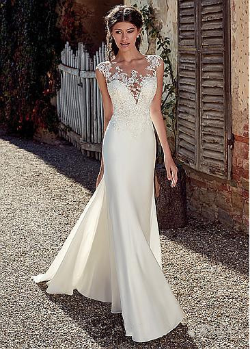 Modest Satin 2019 Mermaid Wedding Dresses With Lace Appliques Bateau Neckline Illusion Bodice Bridal Gowns Plus Size